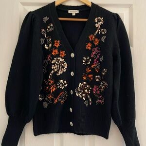 Monsoon Festive Black & Sequin Cardigan With Crystal Buttons Size Medium